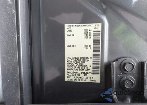 2014 Nissan Maxima 3.5 Sv z USA, uszkodzony, nr VIN 1N4AA5AP0EC496875